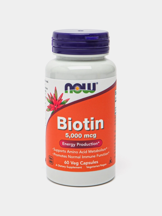 NOW Supplements, biotin 5000 mkg, aminokislotalar almashinuvi, 60 kapsulalar