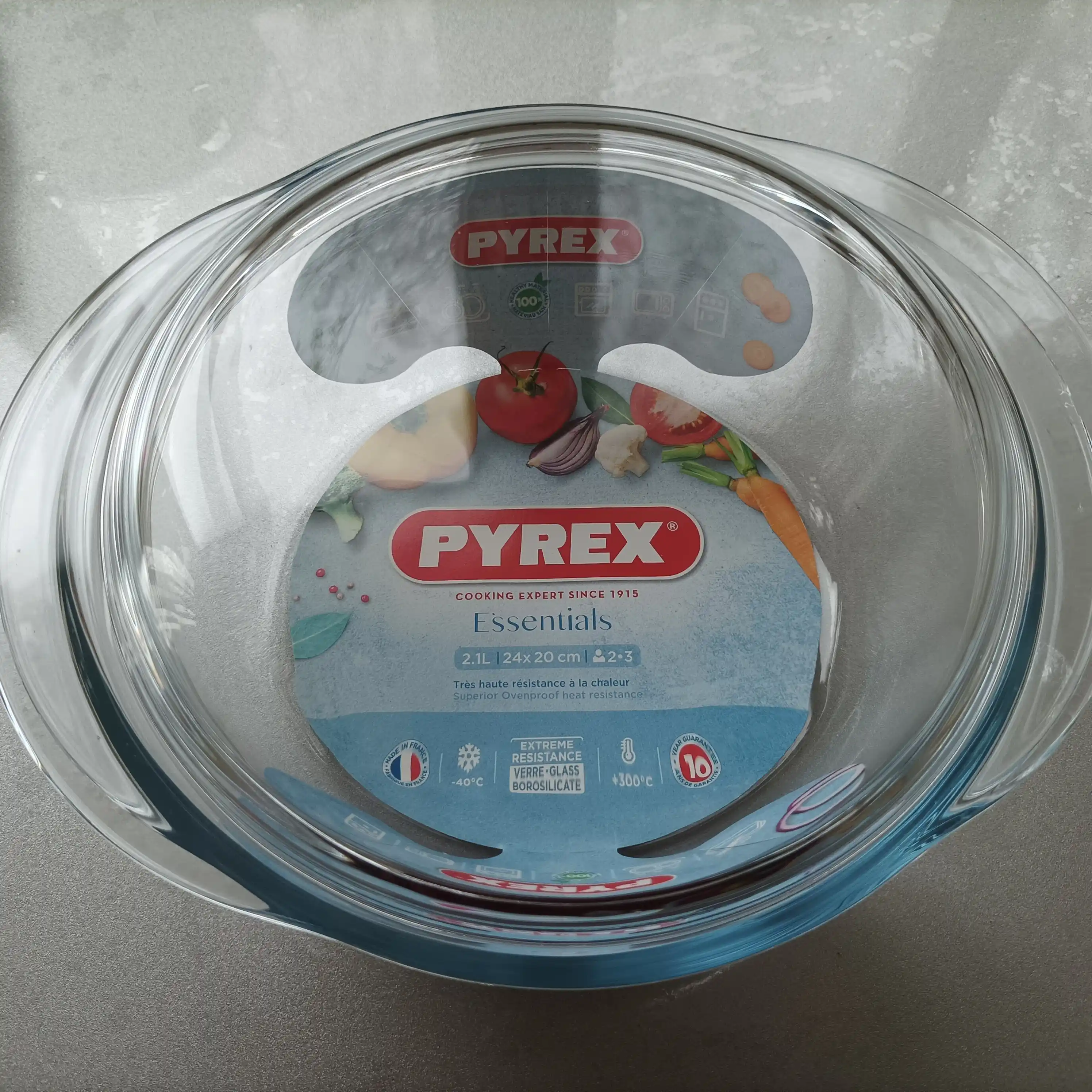 Pech va pishirish uchun, issiqqa chidamli shisha kostryulya Pyrex, 2.1 litr