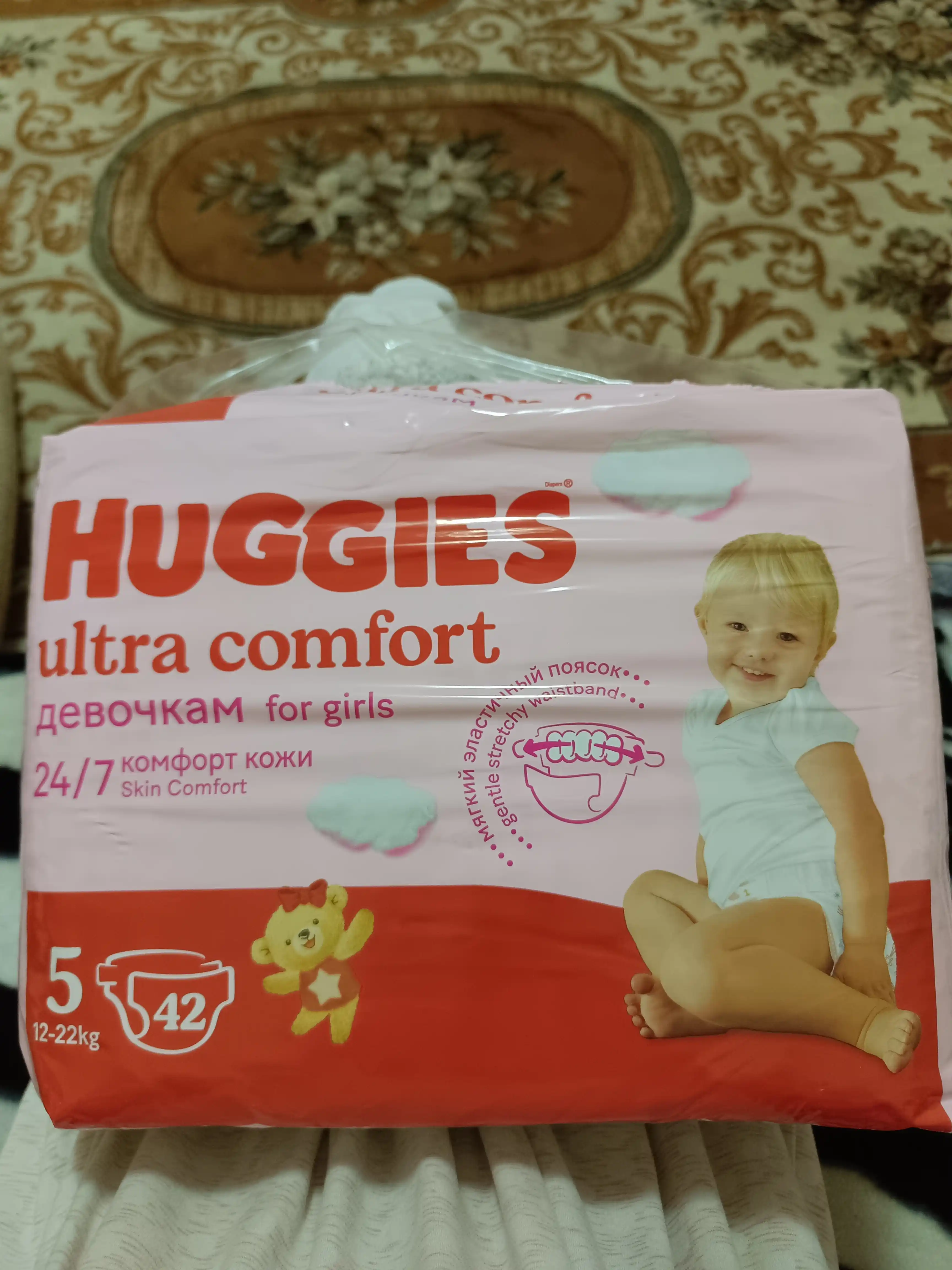 Подгузники Huggies Ultra Comfort для девочек 12-22кг, 5 размер, 42шт