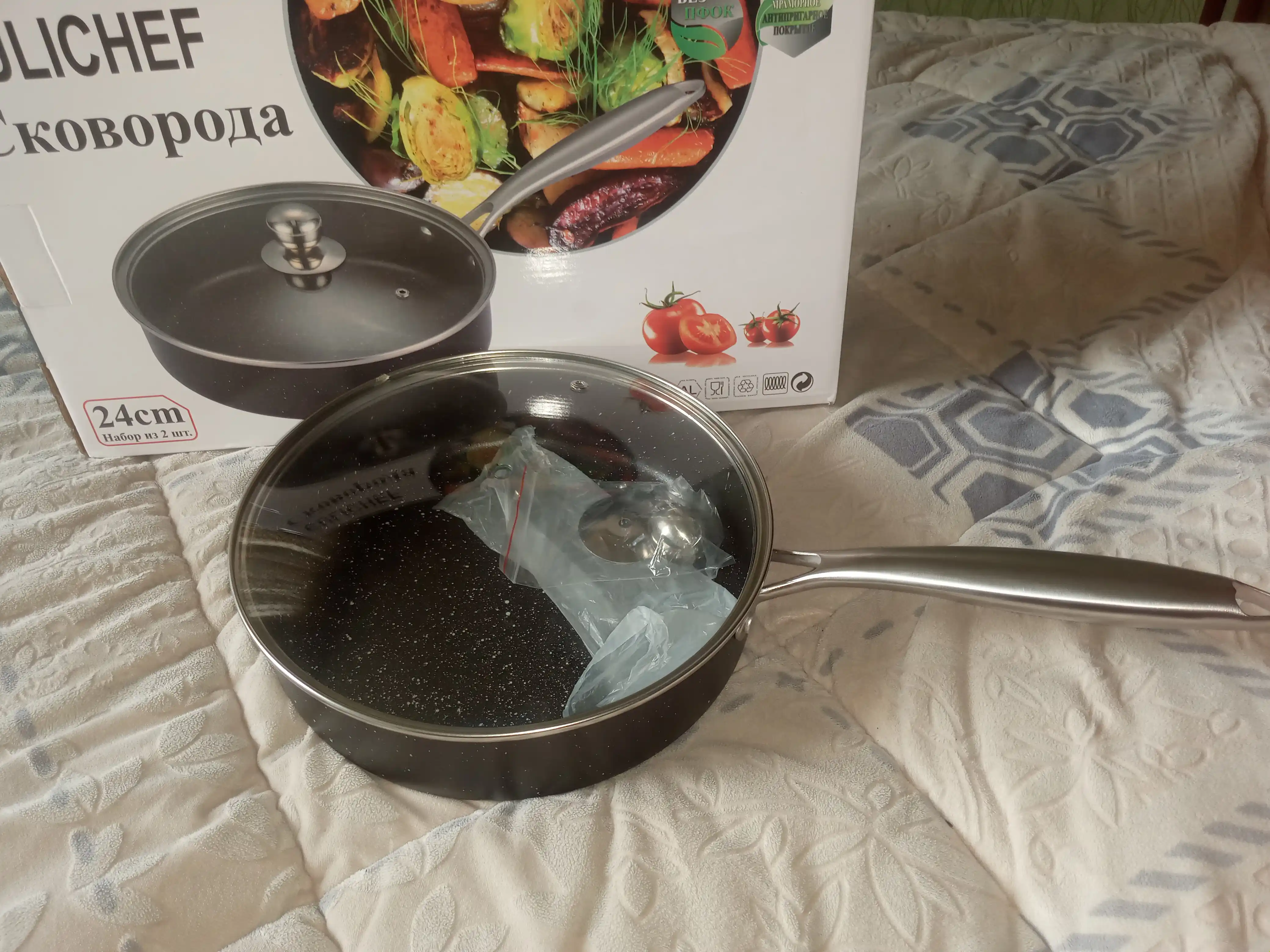Granitli chuqur tova, CULICHEF dan kuyishga qarshi qoplamali va shisha qopqoqli