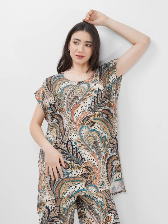 Ayollar kostyumi, oversize, tunika va shim, o‘lchami 46-52
