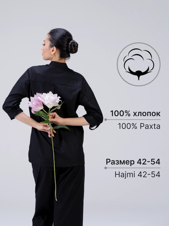Ayollar ko'ylagi, uzun yengli, ofis rubashkasi, bluzka tik yoqali, 100% paxta - 
