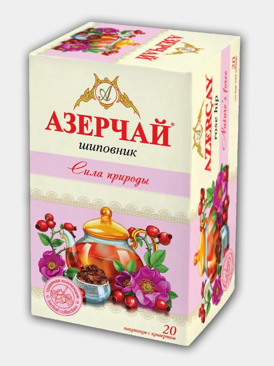 Черный чай Азерчай "Сила природы", с шиповником, 20 пакетиков, 1,8 г