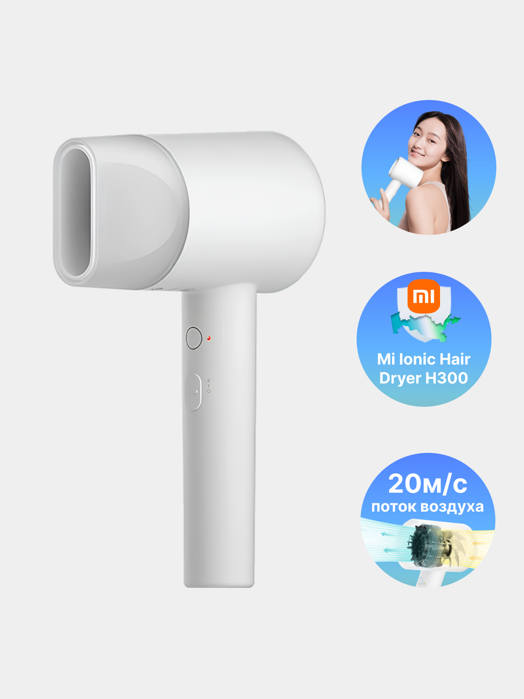Фен Xiaomi Ionic Hair Dryer H300, с защитой волос от перегрева купить ...