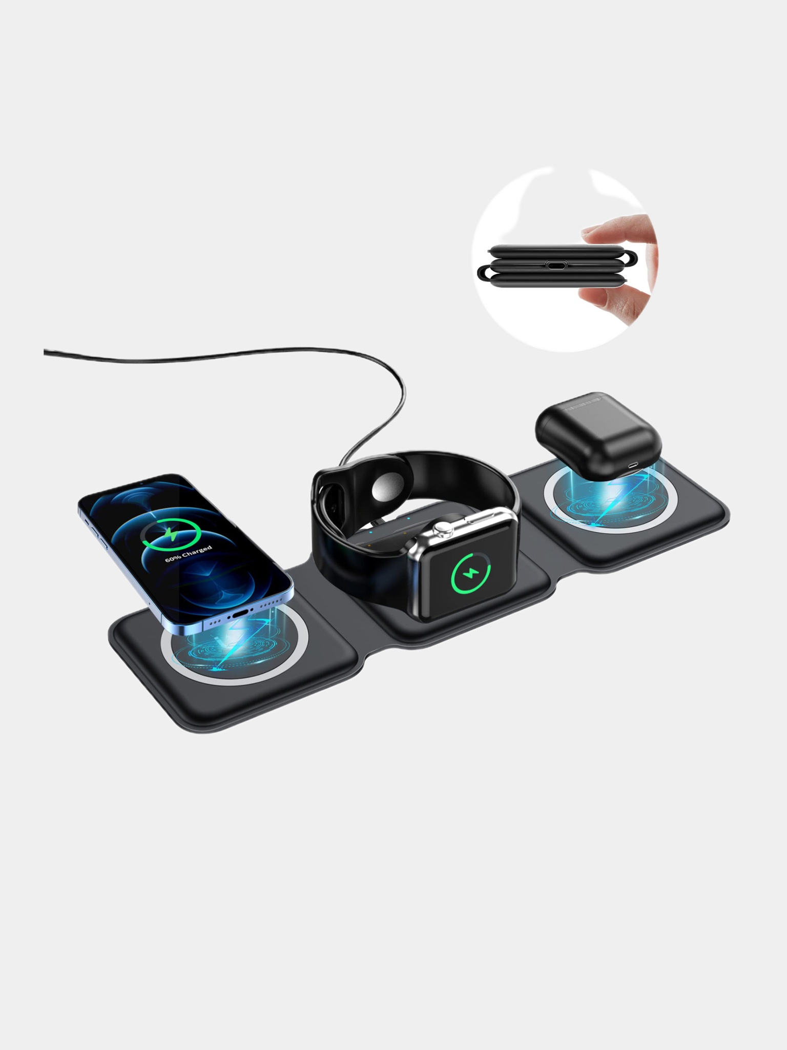 Беспроводная зарядка Magsafe, 3 в 1, для iPhone, Airpods и Apple Watch ...