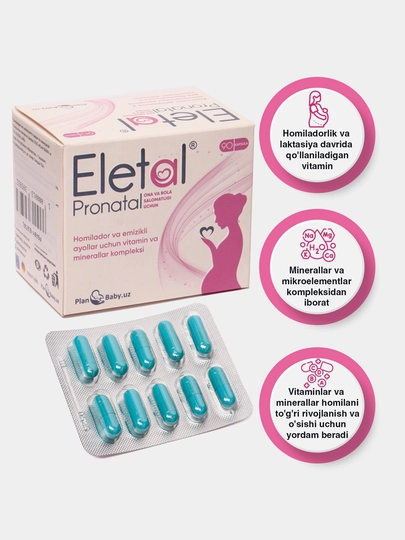 Vitaminlar homiladorlar uchun Eletal, 90 ta kapsula - Plan baby - 