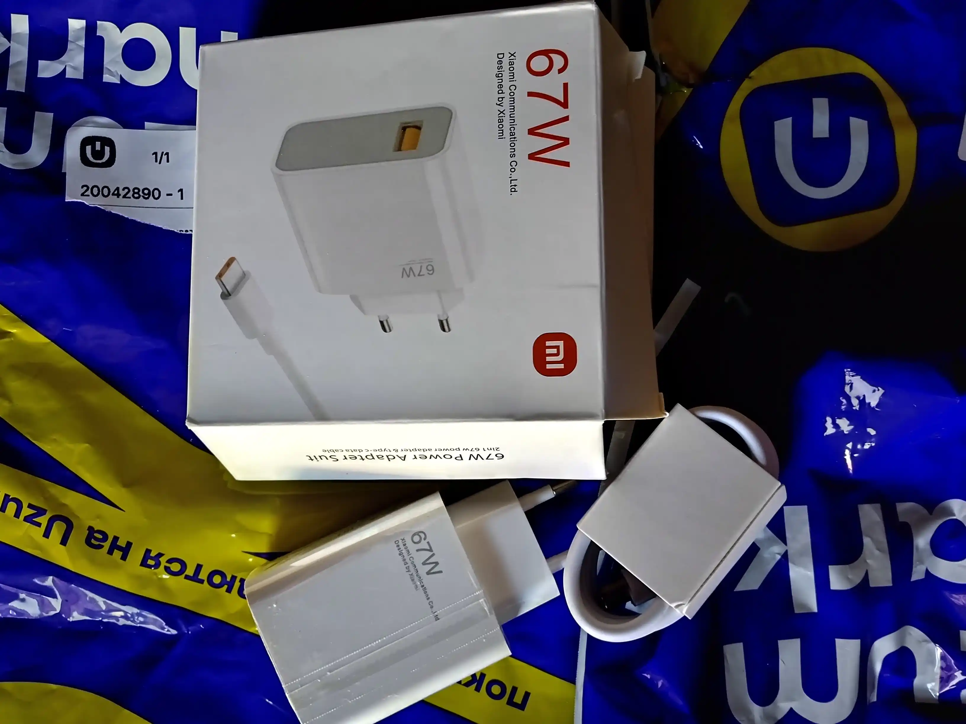 Tez zaryadlovchi kabel bilan zaryadchik USB-C Android telefon mi uchun TUPE-c, 67 Vt