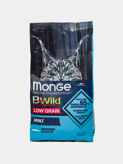 Сухой корм супер премиум класса Monge Bwild, для взрослых кошек, анчоус, 1.5 кг