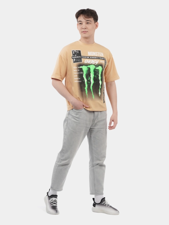 Erkaklar va ayollar uchun futbolka, oversiz, print bilan, unisex, paxta