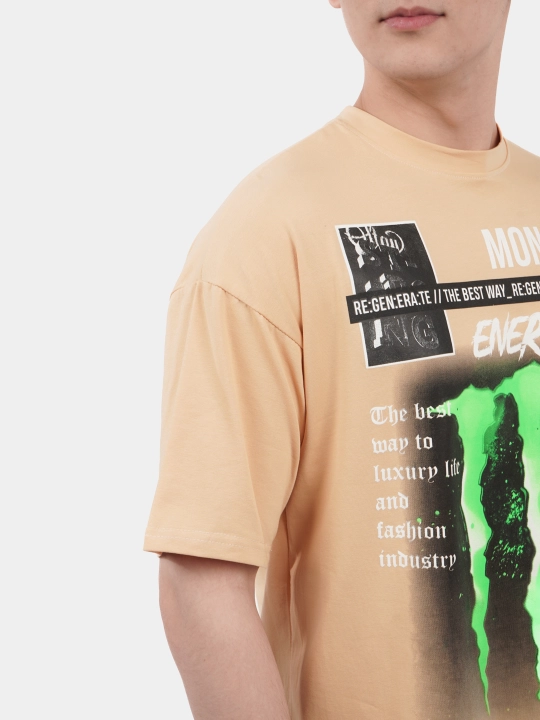 Erkaklar va ayollar uchun futbolka, oversiz, print bilan, unisex, paxta