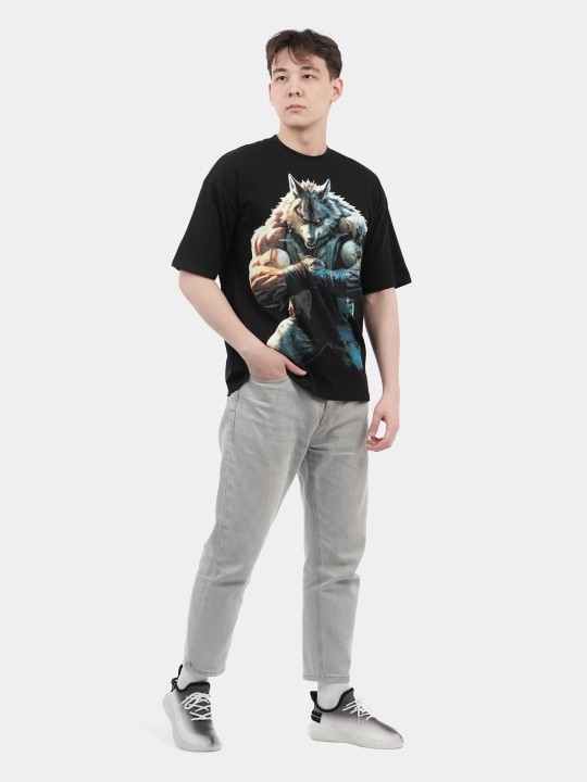 Erkaklar va ayollar uchun futbolka, oversiz, print bilan, unisex, paxta