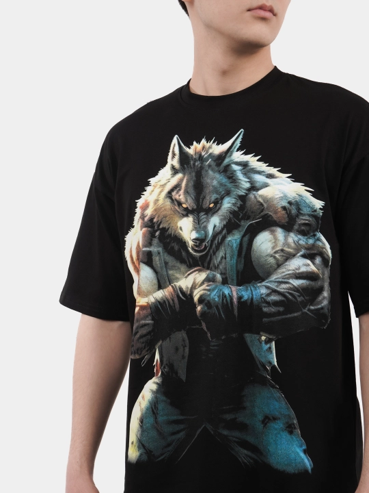 Erkaklar va ayollar uchun futbolka, oversiz, print bilan, unisex, paxta