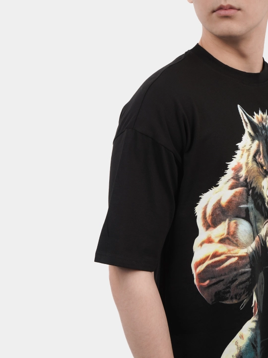 Erkaklar va ayollar uchun futbolka, oversiz, print bilan, unisex, paxta