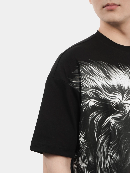 Erkaklar va ayollar uchun futbolka, oversiz, print bilan, unisex, paxta