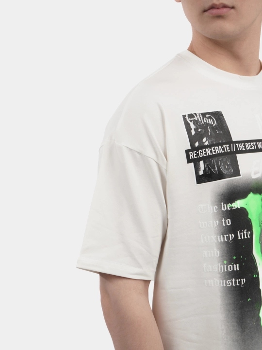 Erkaklar va ayollar uchun futbolka, oversiz, print bilan, unisex, paxta