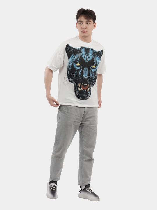 Erkaklar va ayollar uchun futbolka, oversiz, print bilan, unisex, paxta