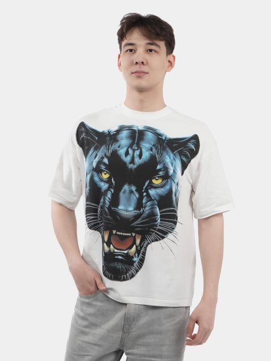 Erkaklar va ayollar uchun futbolka, oversiz, print bilan, unisex, paxta