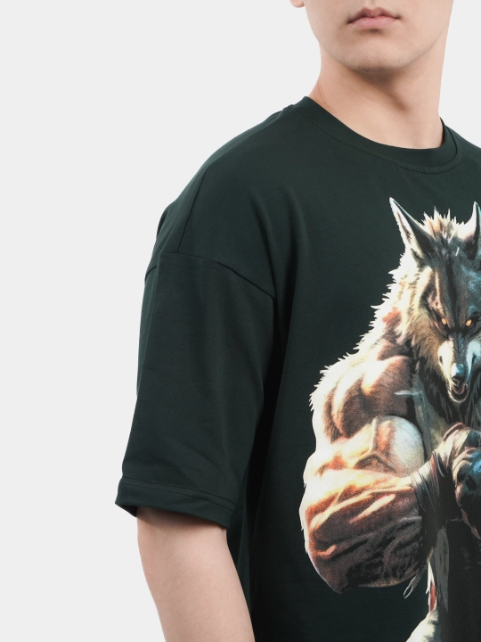 Erkaklar va ayollar uchun futbolka, oversiz, print bilan, unisex, paxta