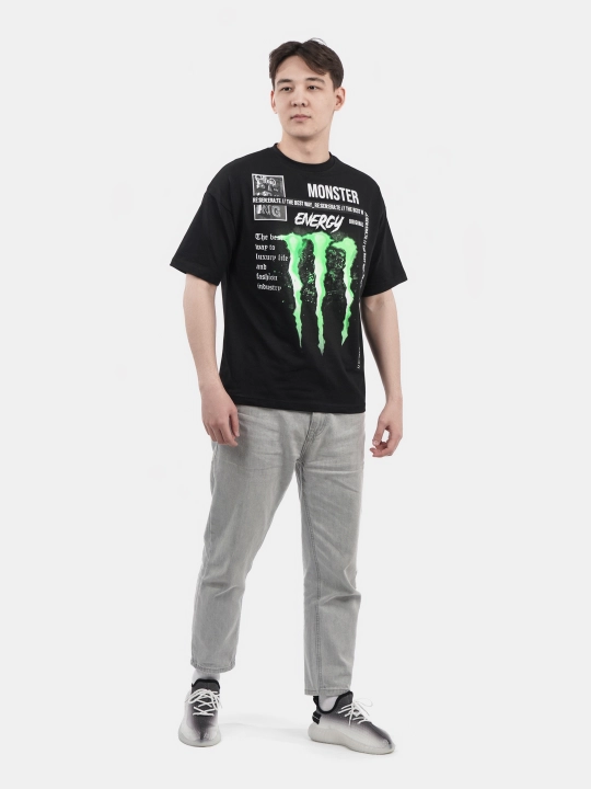 Erkaklar va ayollar uchun futbolka, oversiz, print bilan, unisex, paxta