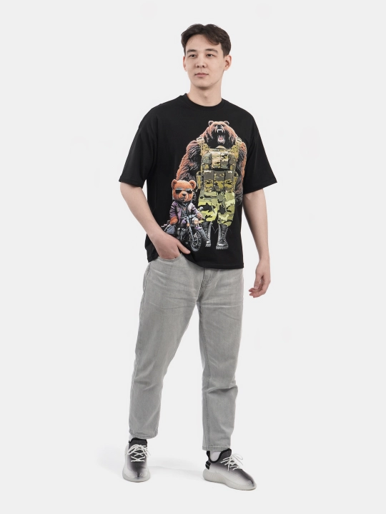 Erkaklar va ayollar uchun futbolka, oversiz, print bilan, unisex, paxta