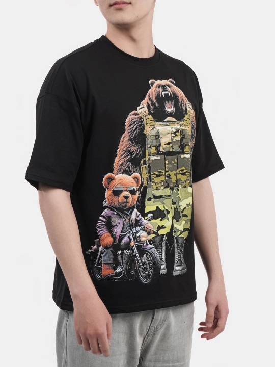 Erkaklar va ayollar uchun futbolka, oversiz, print bilan, unisex, paxta
