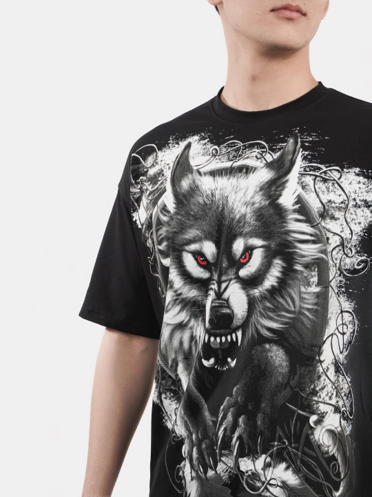Erkaklar va ayollar uchun futbolka, oversiz, print bilan, unisex, paxta