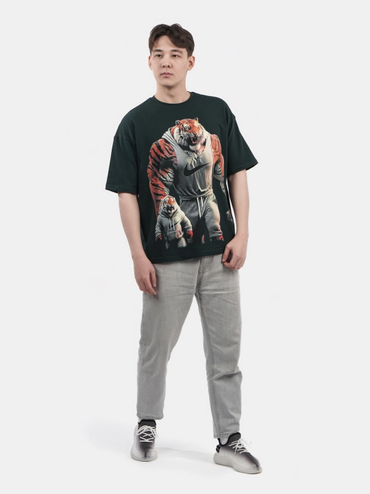Erkaklar va ayollar uchun futbolka, oversiz, print bilan, unisex, paxta