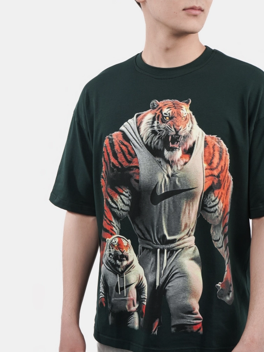 Erkaklar va ayollar uchun futbolka, oversiz, print bilan, unisex, paxta
