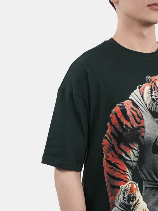 Erkaklar va ayollar uchun futbolka, oversiz, print bilan, unisex, paxta
