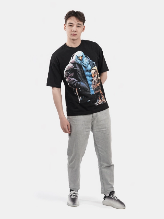 Erkaklar va ayollar uchun futbolka, oversiz, print bilan, unisex, paxta