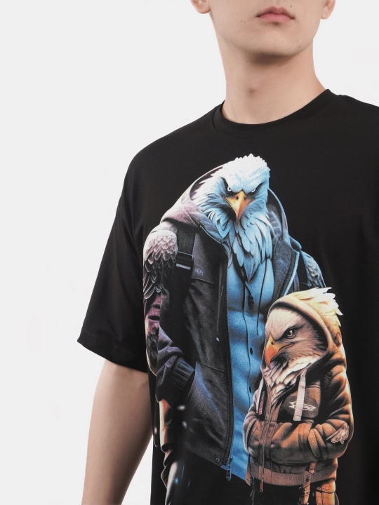 Erkaklar va ayollar uchun futbolka, oversiz, print bilan, unisex, paxta