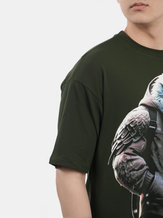 Erkaklar va ayollar uchun futbolka, oversiz, print bilan, unisex, paxta
