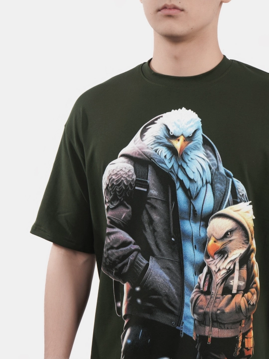 Erkaklar va ayollar uchun futbolka, oversiz, print bilan, unisex, paxta