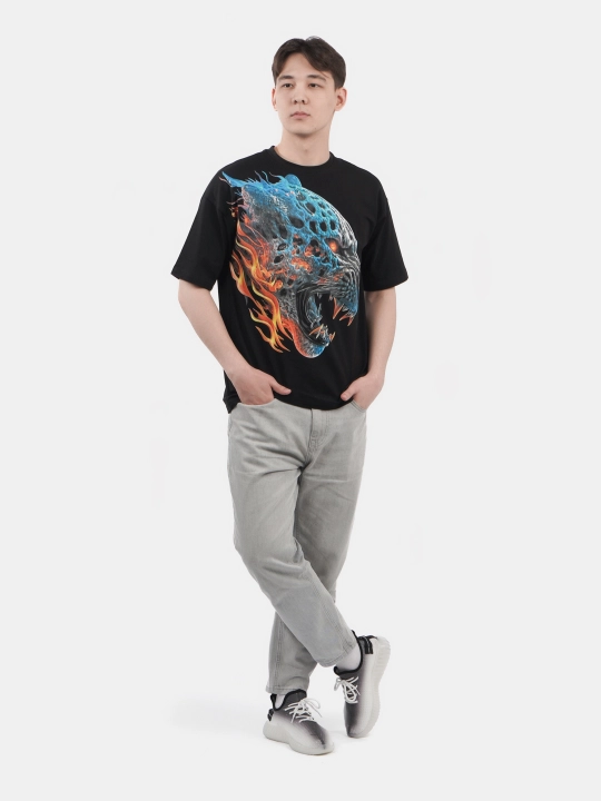 Erkaklar va ayollar uchun futbolka, oversiz, print bilan, unisex, paxta