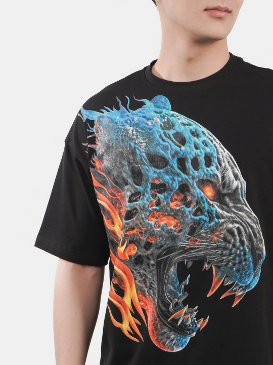 Erkaklar va ayollar uchun futbolka, oversiz, print bilan, unisex, paxta
