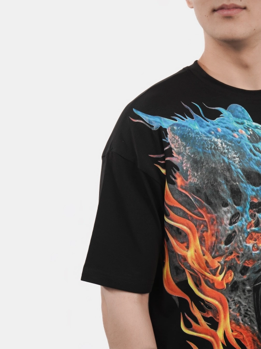 Erkaklar va ayollar uchun futbolka, oversiz, print bilan, unisex, paxta