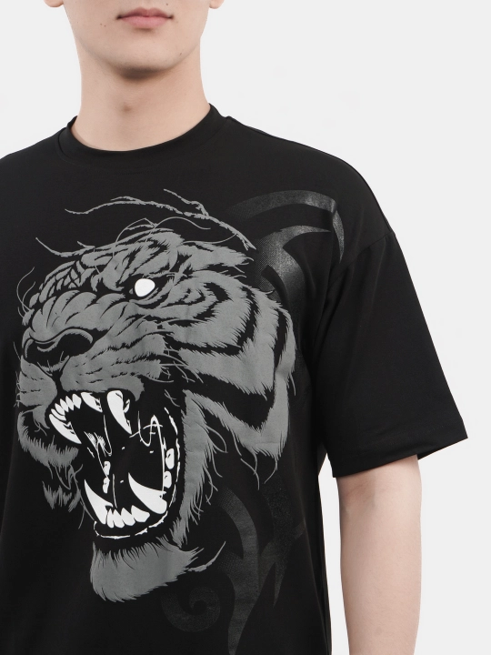 Erkaklar va ayollar uchun futbolka, oversiz, print bilan, unisex, paxta