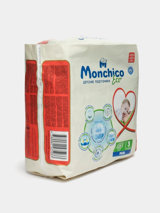 Monchico Eco+ tagliklar, 3-o'lcham, 6-10 kg, 16 dona