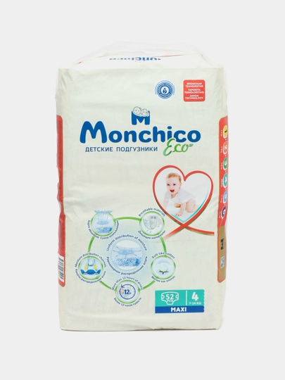 Tagliklar Monchico Eco+ o'lchami 4, 7-14 kg, 52 dona