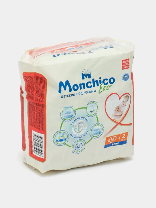 Tagliklar Monchico Eco+, o'lcham 2, 4-8 kg, 18 dona