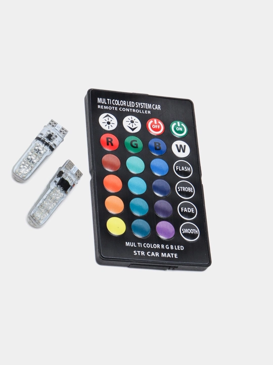 Avtomobil faralari uchun LED chiroq, 7xil rang, masofadan boshqarish pulti mavjud T10