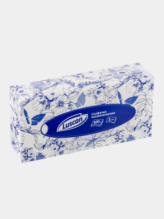 Kosmetik qog'oz salfetkalar Luscan, 2 qavatli, paket 100 dona yoki kub uchun 90 dona