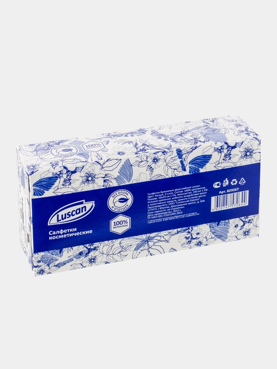 Kosmetik qog'oz salfetkalar Luscan, 2 qavatli, paket 100 dona yoki kub uchun 90 dona