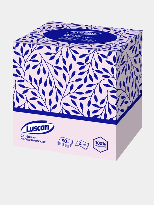 Kosmetik qog'oz salfetkalar Luscan, 2 qavatli, paket 100 dona yoki kub uchun 90 dona