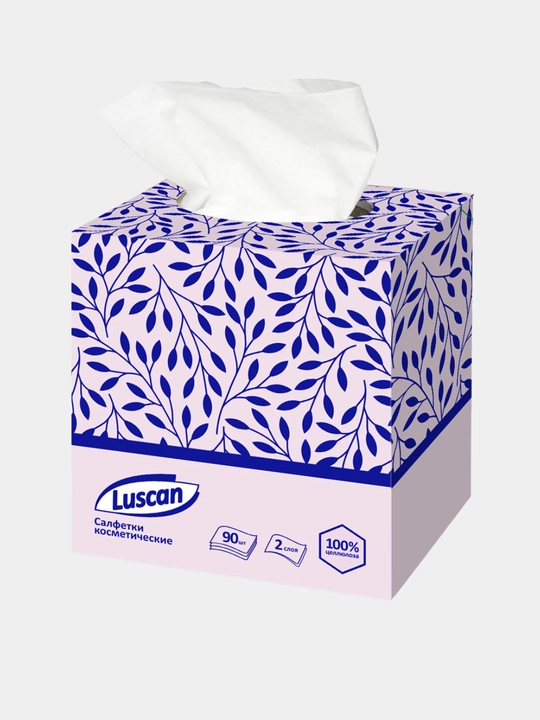 Kosmetik qog'oz salfetkalar Luscan, 2 qavatli, paket 100 dona yoki kub uchun 90 dona