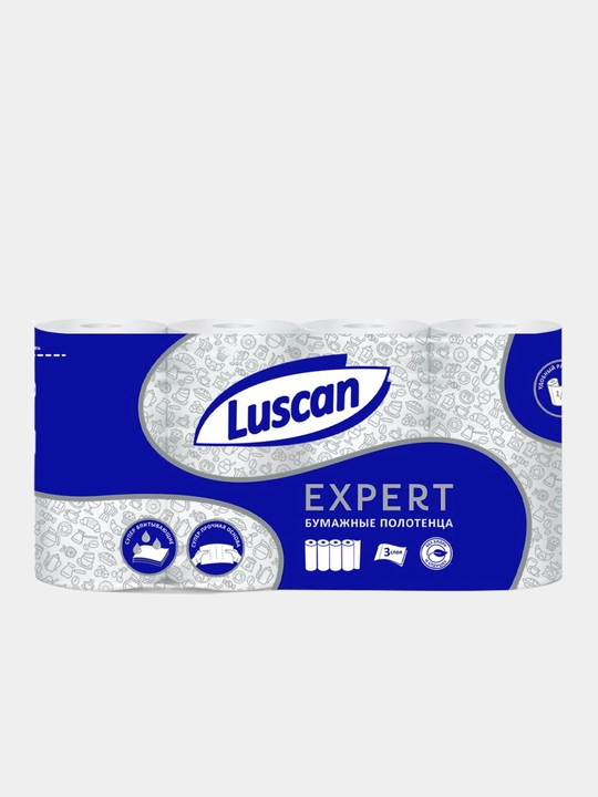 Qog'oz sochiqlar, Luscan Expert 3 qatlamli, oq, 4 rulon, 11.25 metr, qog'oz salfetka