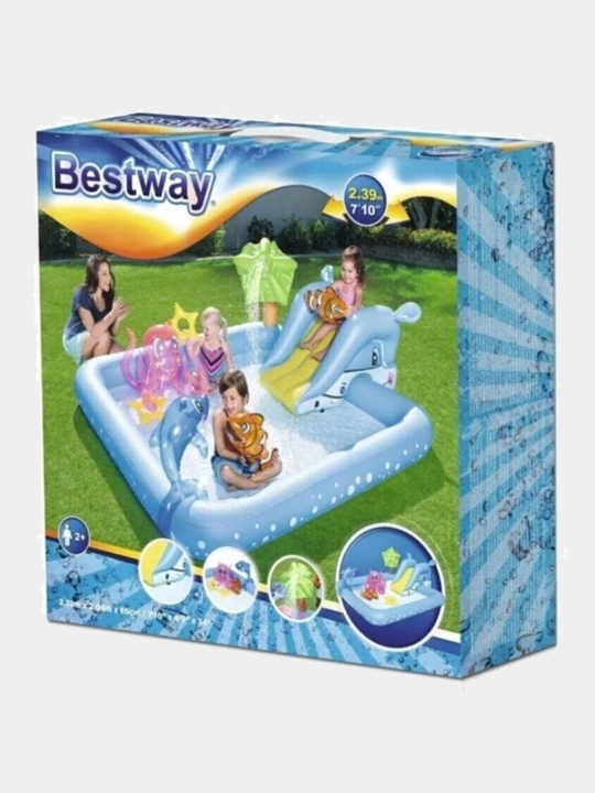 Надувной игровой бассейн "Фантастический аквариум" с горкой Bestway 53052
