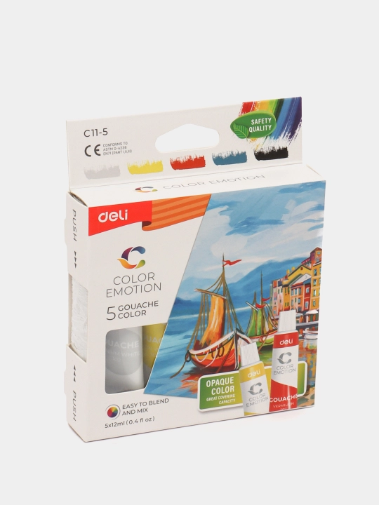 Краски гуашь, Deli, EC11 Color Emotion 5, 12 и 24 цветов