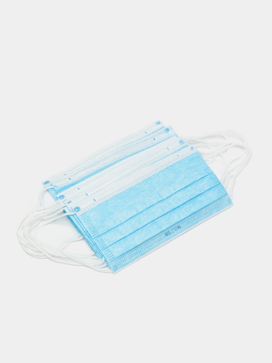 Tibbiy niqoblar, 3 qatlamli, yuz uchun, meltblaun filtrli "MEZON", moviy, 10 dona - 
