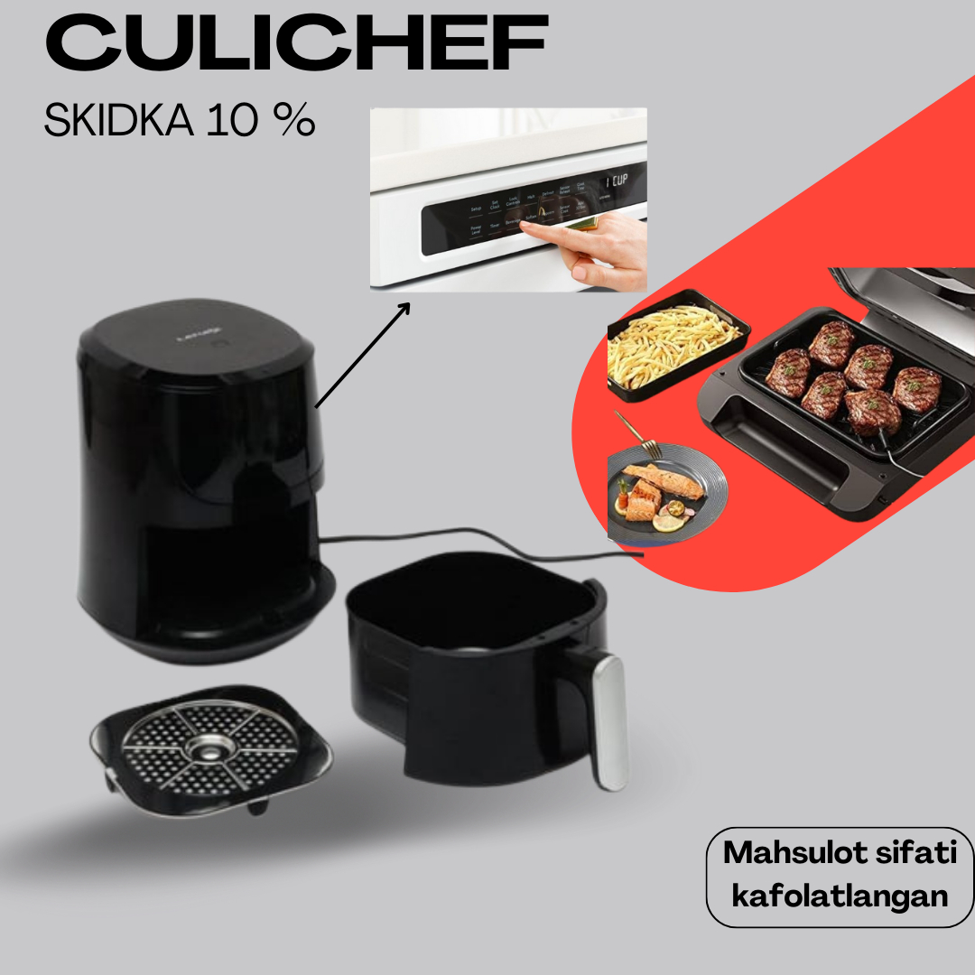 Светодиодный дисплей Air Fryer, сенсорный, цифровой, 4 л, 1500 Вт от  Culichef купить по низким ценам в интернет-магазине Uzum (736891)